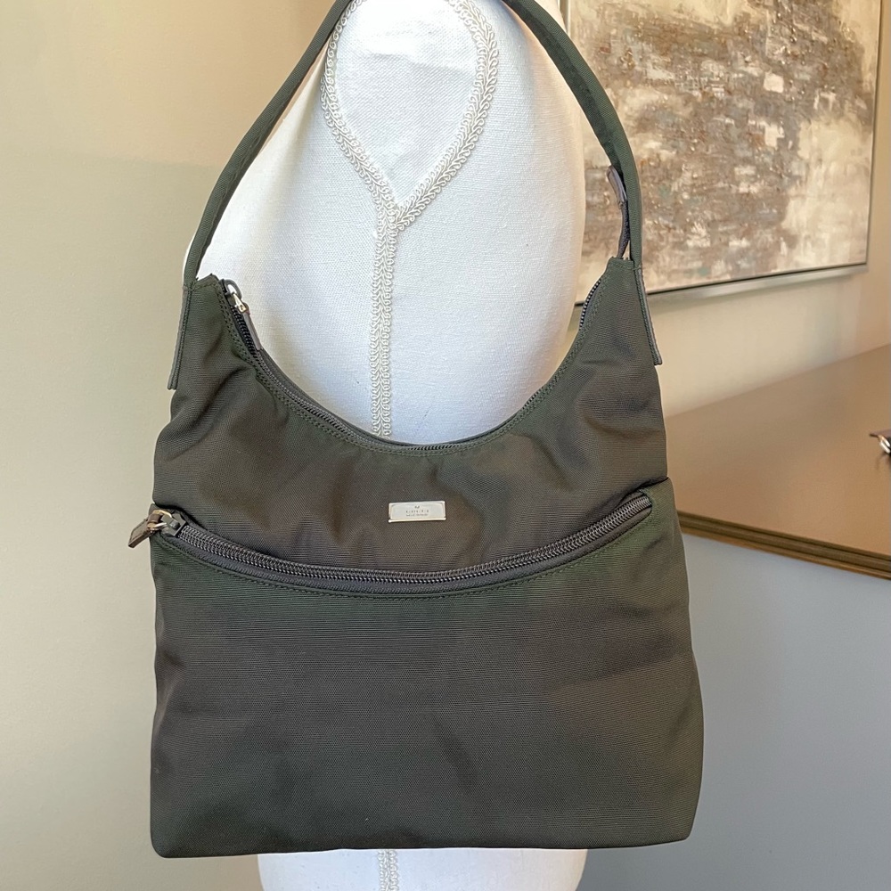 Gucci Green Canvas with Brown Leather Shoulder Bag